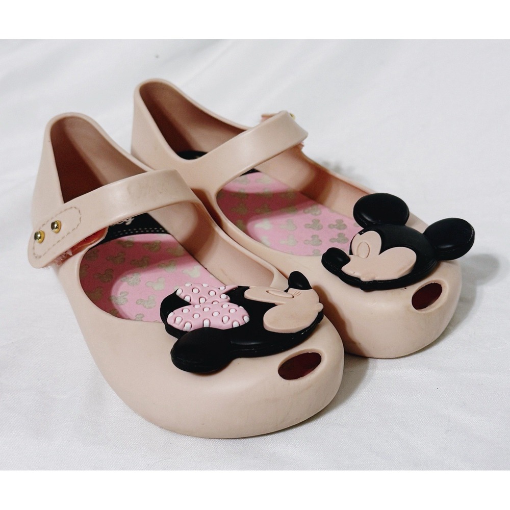 Mini Melissa Mary Jane Girls' Shoes Disney Minnie Mickey Bow Beige Pink Size 9